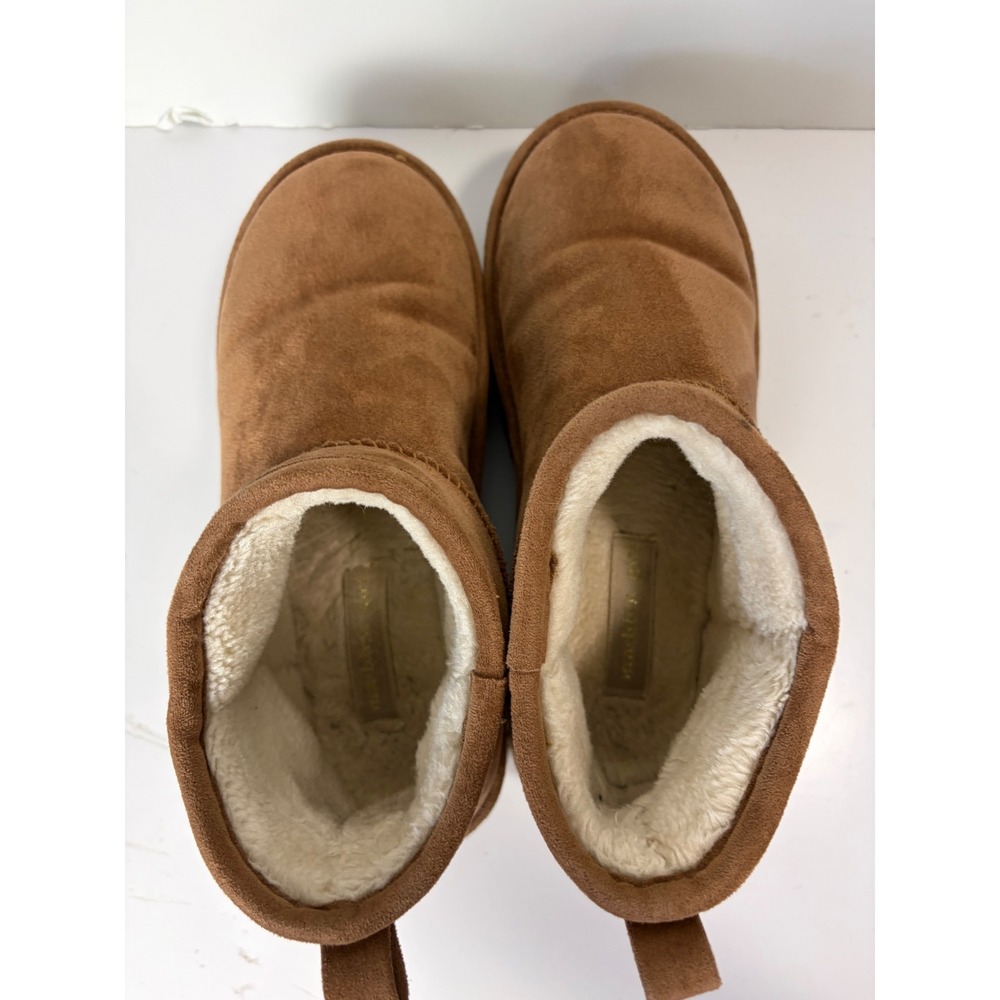 Chestnut Faux Suede Platform Ankle Boots with Faux Fur Lining Brown Women
